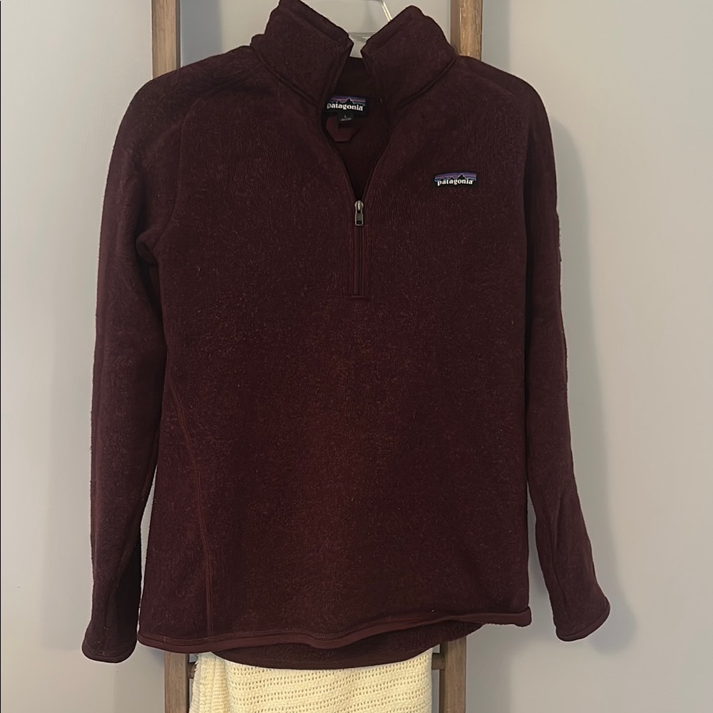 Patagonia Burgundy Zip Up Sweater with Plush Fleece